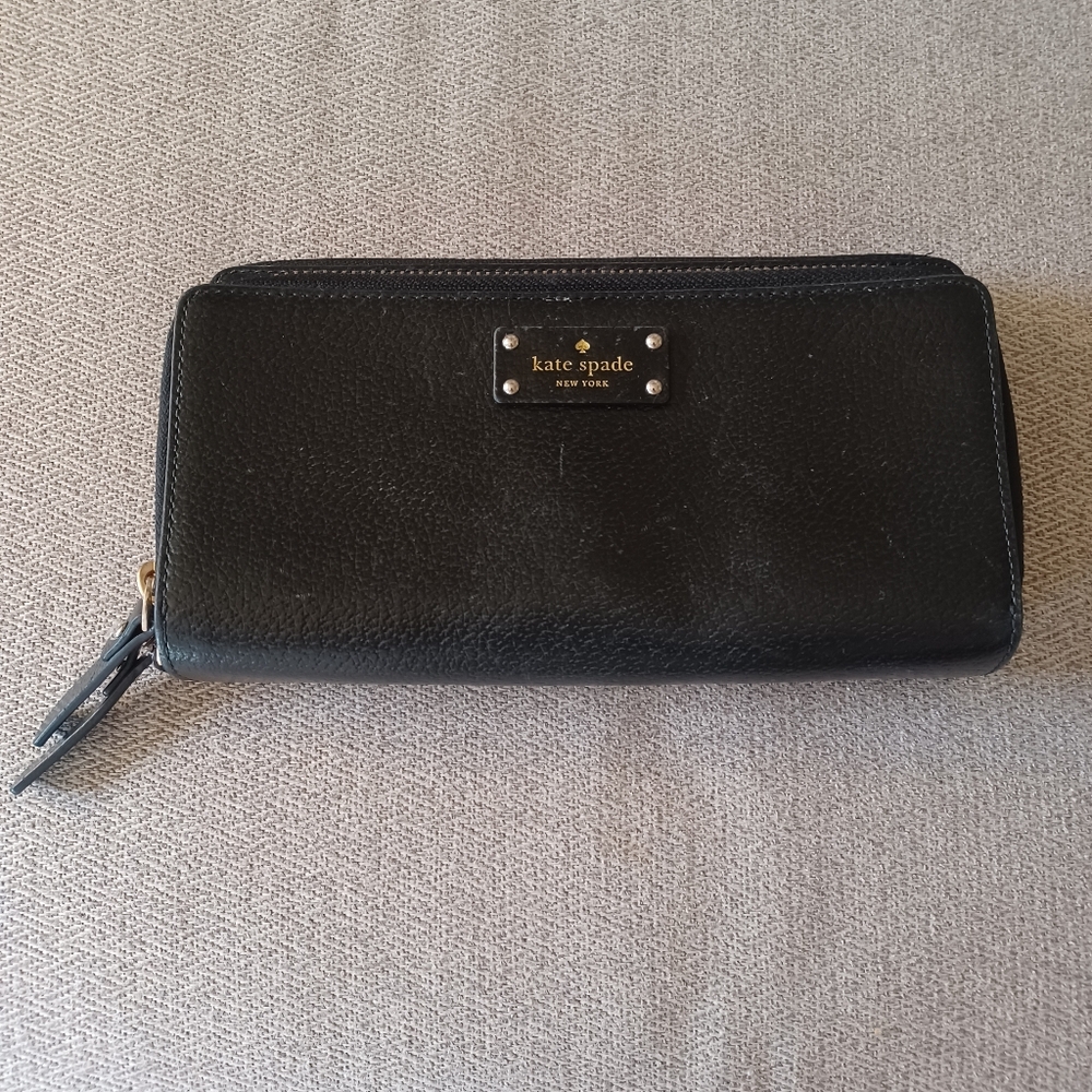 Kate Spade, New York, Black Pebbled Leather, Zip Around Wallet